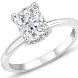 Bague Limousin diamant de laboratoire 1.50cts taille coussin et diamants surprises en or blanc 14k Prix Réduit