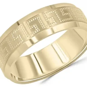 Jonc Eirene 6 mm motifs clé grecque en pointillé style versace biseauté en or jaune 10k pour femme Dernier Modèle