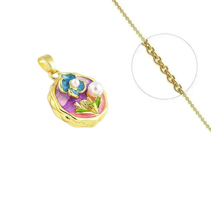 Collier doré chaîne et pendentif floral émail zirconiums sertis Prix Choc