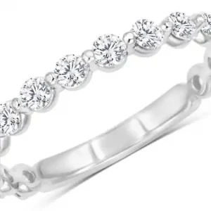 Artisanat Jonc Cascade semi-éternité 3/4 diamants sertis griffe unique en or blanc 14k pour femme