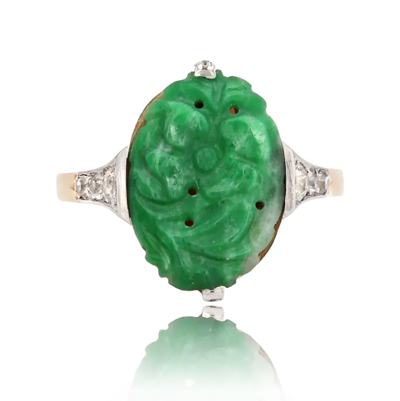 Achat Immédiat Bague art déco jade et diamants