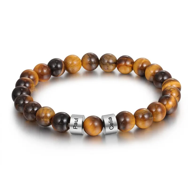 Bon Marché Bracelet 2 Prénom Personnalisé Bracelet Personnalisé Homme Pierres Oeil de Tigre Brun|Jessemade