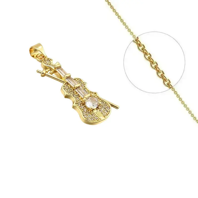 Collier doré chaîne et pendentif magnifique violon zirconiums blanc sertis Prix Réduit