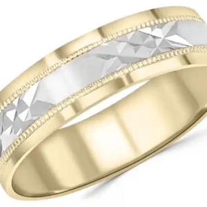 Jonc léger Lexoti 6mm motifs croisés coupe à diamant et millegrain en or 10k deux tons pour femme Promotion