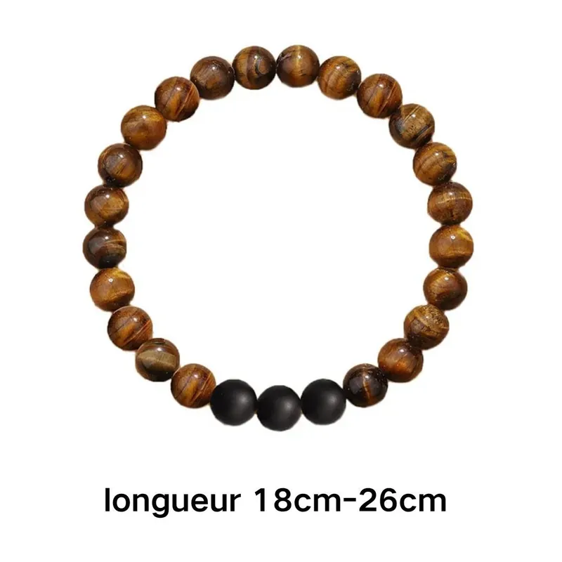 Dernier Modèle Bracelets Pierres Oeil de Tigre Brun et Perles noires Bracelet Homme