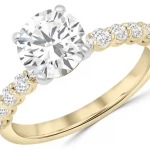 Bague Felicy solitaire pavé diamant de laboratoire central et épaulements exquis en or jaune 14k pour femme Pas Cher