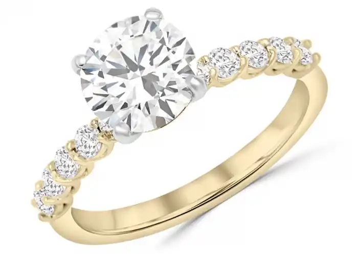 Bague Felicy solitaire pavé diamant de laboratoire central et épaulements exquis en or jaune 14k pour femme Pas Cher