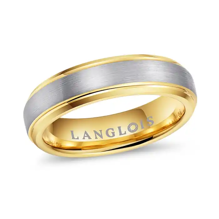 Lunior – Alliance femme en tungstène bicolore 5 mm avec centre satiné et bordures dorées polies Prix Choc
