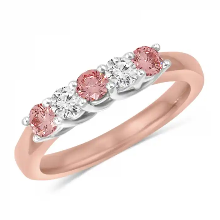 Livraison Express Bague Aubrelia diamants roses et blancs de laboratoire sertis treillis en or rose et blanc 10k