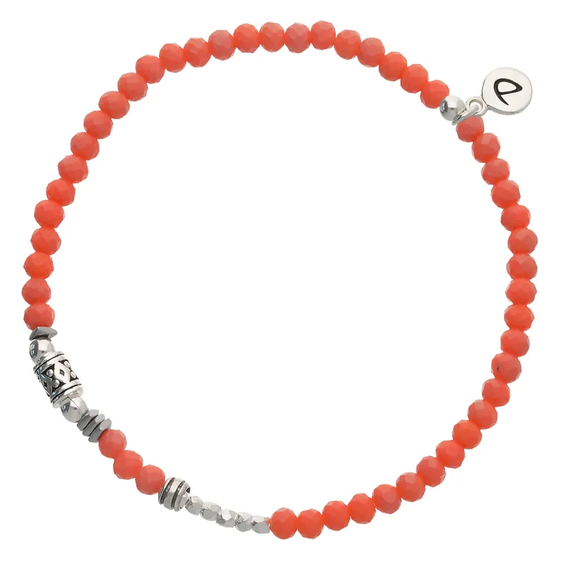 Satisfait Ou Remboursé Bracelet Homme Élastique Orange Corail Argent 925
