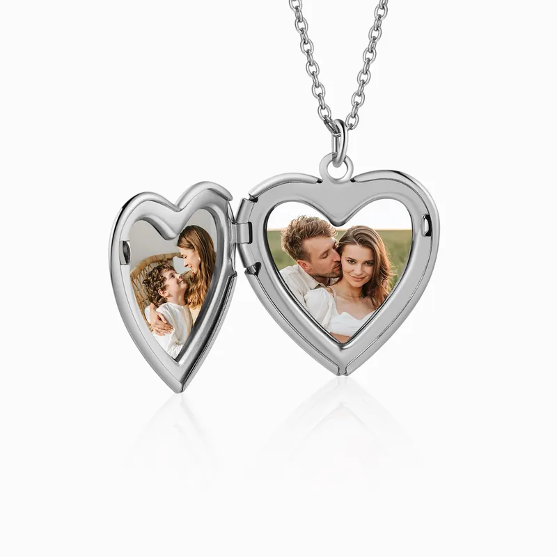 Nouvelle Collection Collier Coeur 1 Prénom et 2 Photos Personnalisés avec Date pour Femme|Jessemade