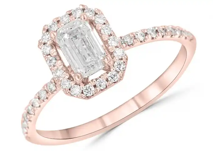 Bague Arianell diamant de laboratoire .50ct de taille émeraude et halo en or rose 14k pour femme Must-Have