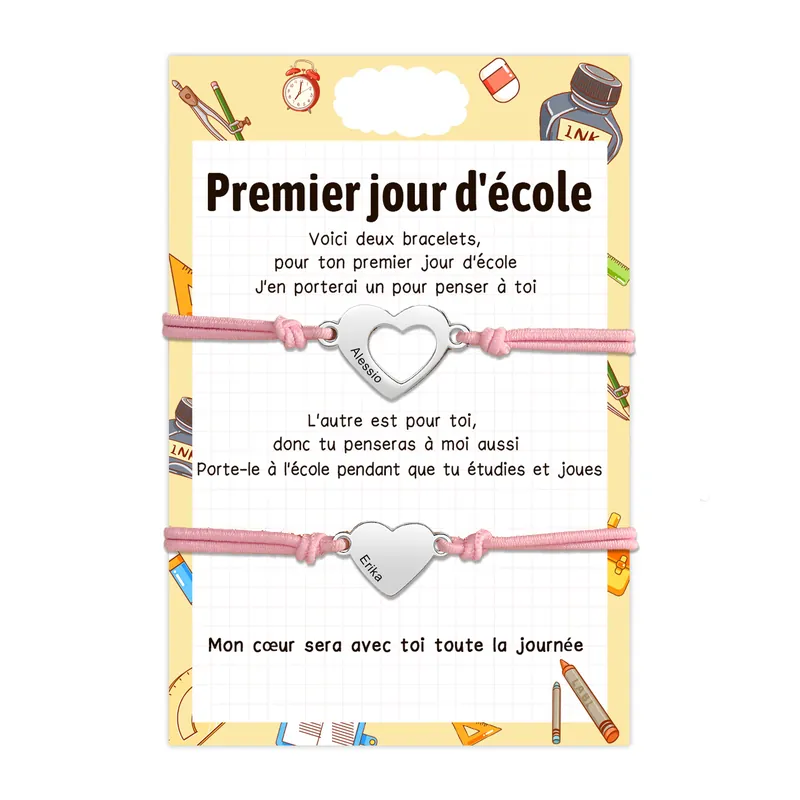 Nouveauté 🔥Duo de Bracelets Cœur Personnalisés Maman-Fille avec 2 Prénoms – Cadeau Premier Jour d'École, Rentrée Scolaire|Jessemade