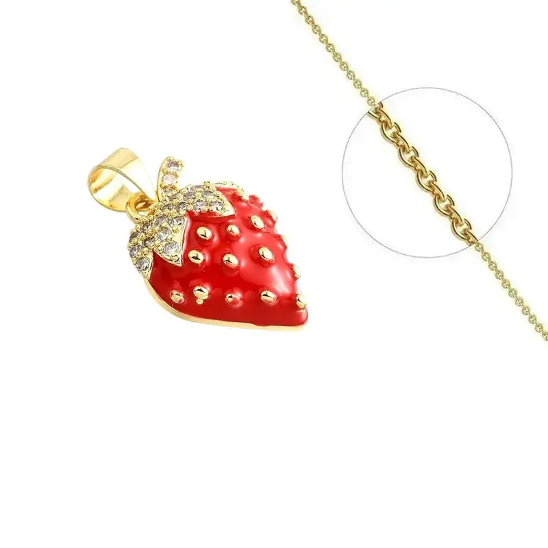 Collier doré chaîne et pendentif fraise orné de zirconiums sertis Jusqu’à Épuisement Des Stocks