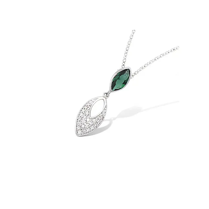 Prix Cassé Collier amande avec émeraude en argent