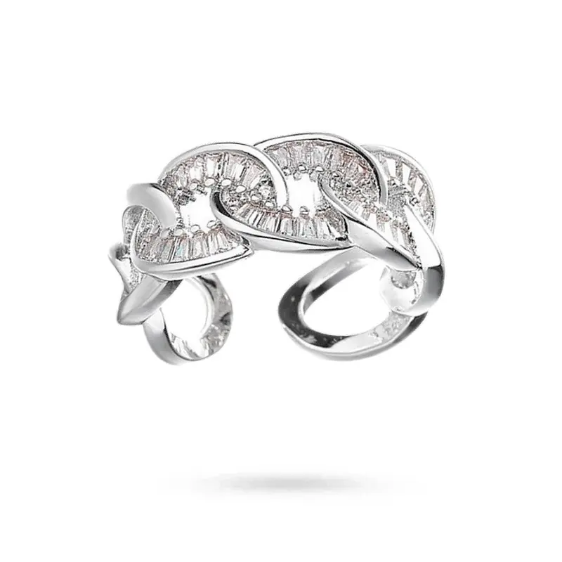 Authentique Bague femme réglable maille gourmette zirconiums sertis
