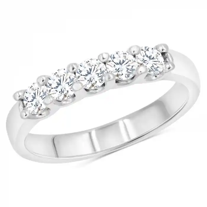 Prix Bas Jonc Soraya Petite- semi-éternité cinq diamants de lab .58ct griffes partagées en or blanc 14k pour femme