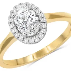 Expédition Rapide Bague Bluma halo ovale moissanite 7x5 mm et halo de diamants en or jaune 10k pour femme