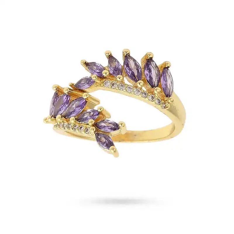 Commande En Gros Bague femme réglable pétales de fleur avec zirconiums couleurs sertis
