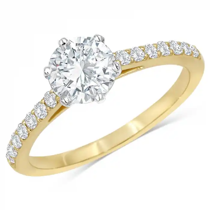 Bague Classima solitaire pavé diamant de laboratoire .90ct serti 6 griffes en or jaune 14k pour femme Meilleure Qualité