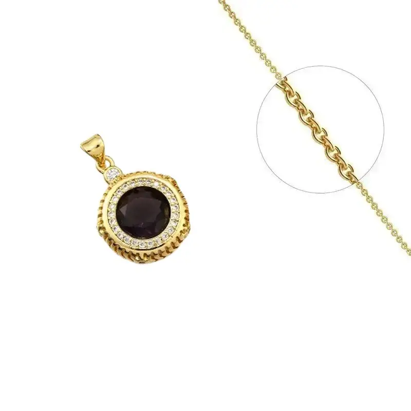 Commander Maintenant Collier doré chaîne et pendentif rosace mauve orné de zirconiums sertis