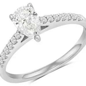 Prix Bas Bague Perry diamant de laboratoire solitaire poire .60ct et diamants d'accent en or blanc 18k pour femme