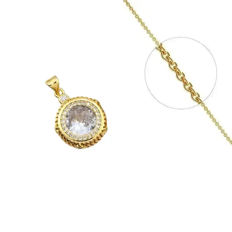 Soldes Collier doré chaîne et pendentif rosace blanc orné de zirconiums sertis
