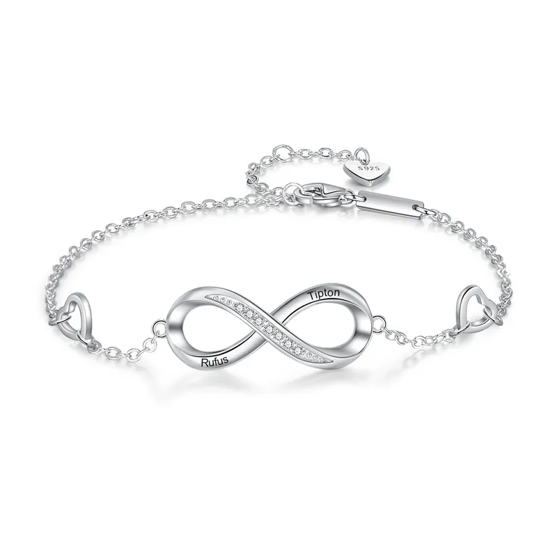 Édition Limitée Bracelet infini à Breloque coeurs 2 Prénom Bracelet Personnalisé Femme|Jessemade