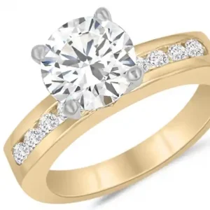 Bague Paris solitaire épaulé diamant de laboratoire 2.11cts et diamants sertis rail en or jaune 14k pour femme Promotion