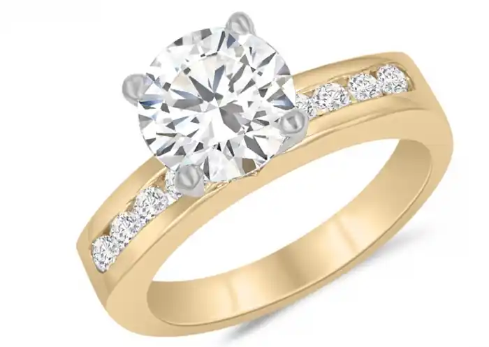Bague Paris solitaire épaulé diamant de laboratoire 2.11cts et diamants sertis rail en or jaune 14k pour femme Promotion
