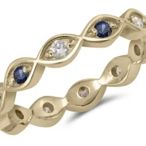 Exclusif Jonc Bonté éternité symbolique orné de diamants et saphirs bleus en or jaune 14k pour femme