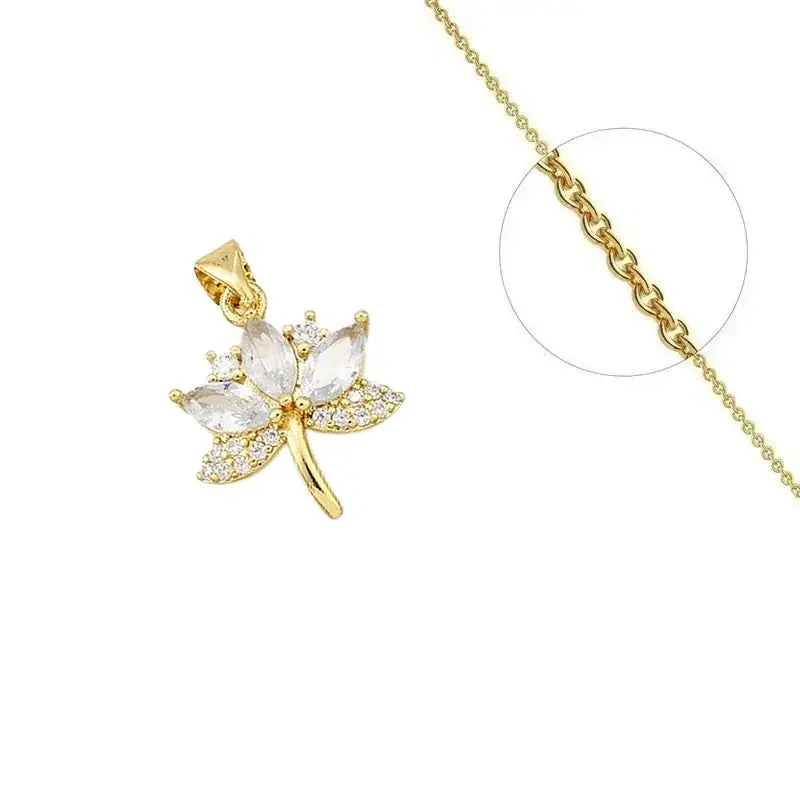 Collier doré chaîne et pendentif feuille de cannabis blanc orné de zirconiums sertis Commander Vite