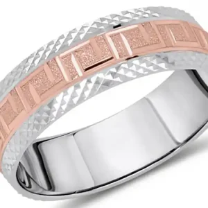 Jonc Azarias 6 mm motif clé grecque style versace coupe diamant en or 10k deux tons pour femme Achat Immédiat