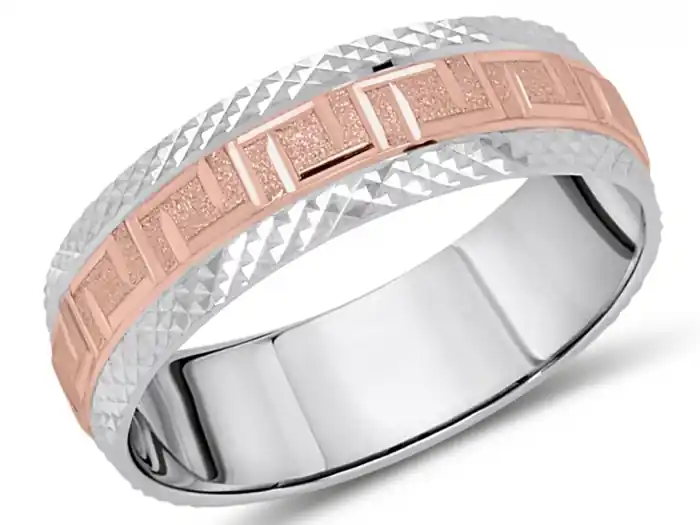 Jonc Azarias 6 mm motif clé grecque style versace coupe diamant en or 10k deux tons pour femme Achat Immédiat