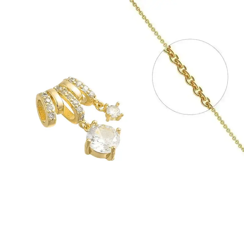 Collier doré chaîne et pendentif breloque ronde orné de zirconiums sertis Exclusif
