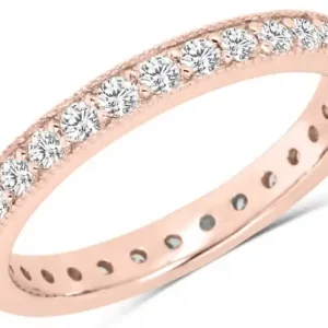 Jonc Adonise éternité diamants griffes partagées encadrés de millegrain en or rose 14k pour femme Acheter En Ligne