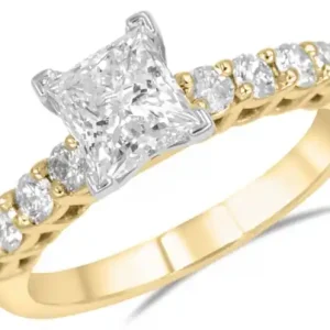 Haute Qualité Bague Venise solitaire pavé diamant princesse de laboratoire 1 carat en or jaune 14k pour femme