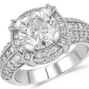 Bon Marché Bague Lucille diamant de laboratoire 2 carats et halo vintage en or blanc 14k pour femme
