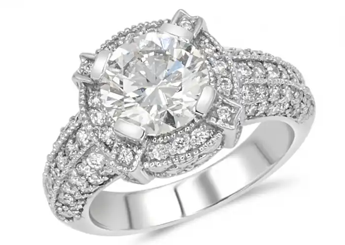 Bon Marché Bague Lucille diamant de laboratoire 2 carats et halo vintage en or blanc 14k pour femme