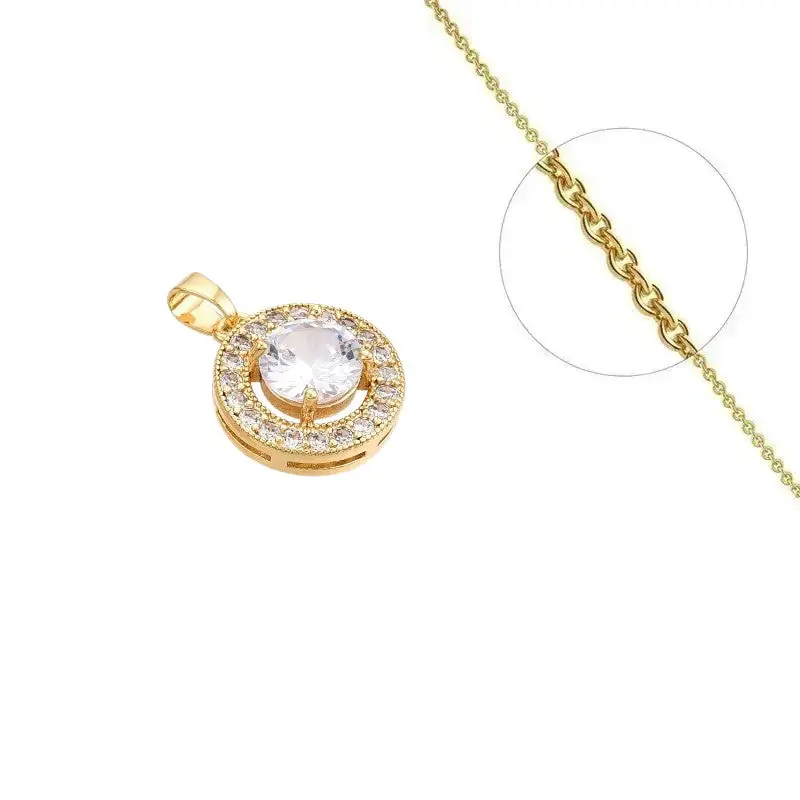 Premium Collier doré chaîne et pendentif rosace orné de zirconiums sertis