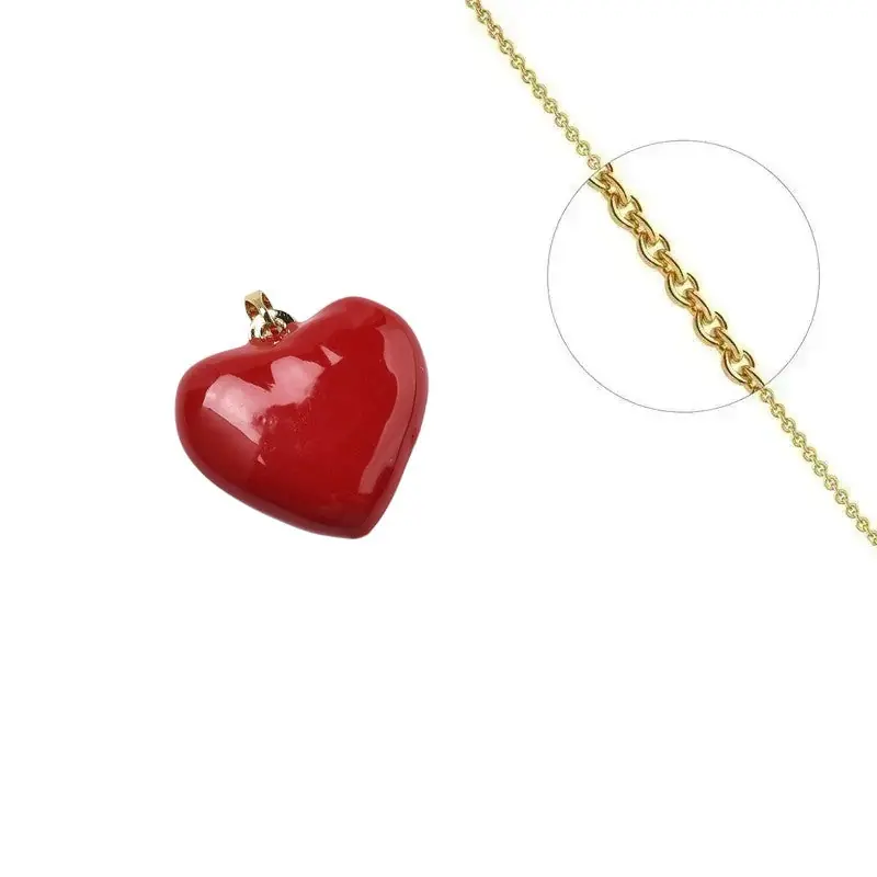 Populaire Collier doré chaîne et pendentif cœur émail rouge