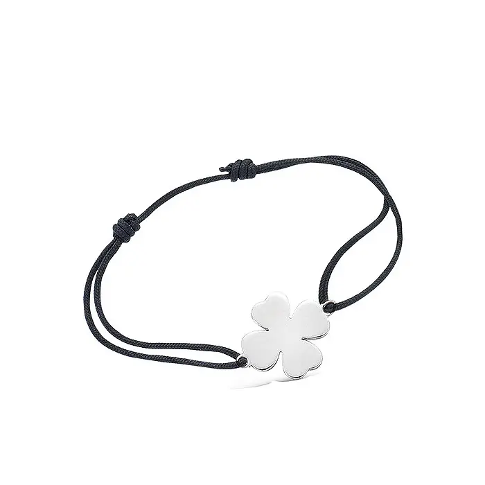 Seulement Aujourd’hui Bracelet cordon noir motif trèfle en argent | D'Or et d'Argent
