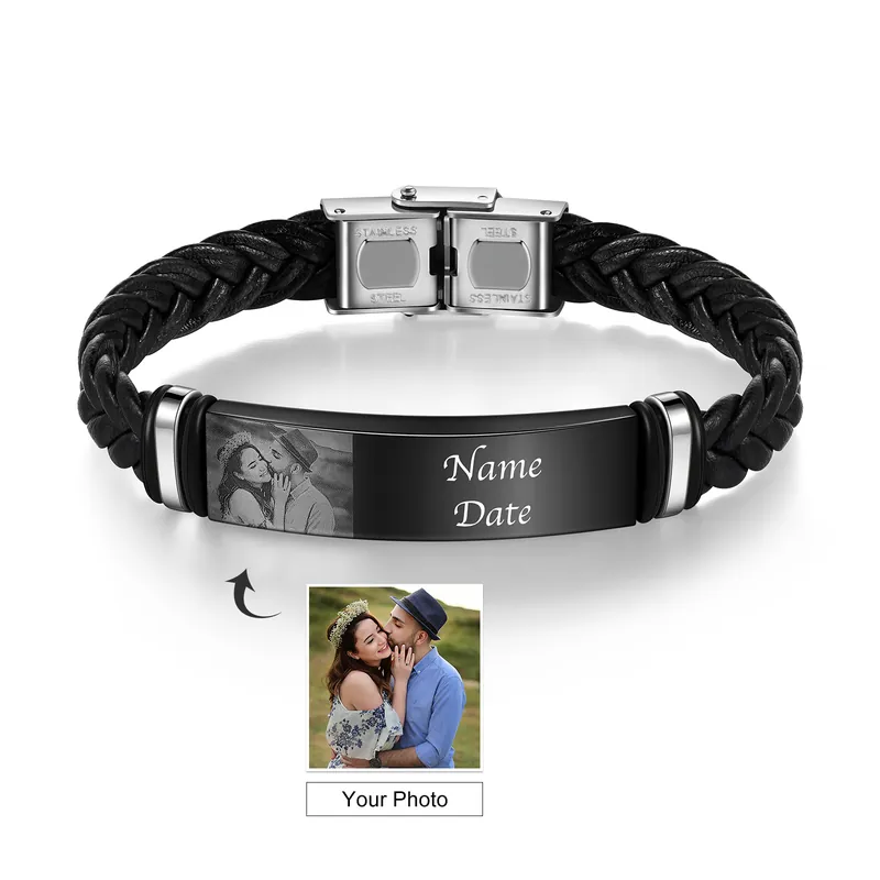 Artisanat Bracelet Photo Personnalisé avec Prénom et Date pour Homme|Jessemade