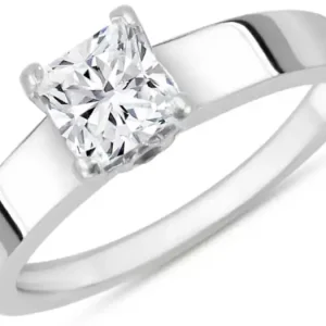Authentique Bague Panola solitaire diamant canadien taille princesse de 1.01cts et diamants surprises en or blanc 14k pour femme