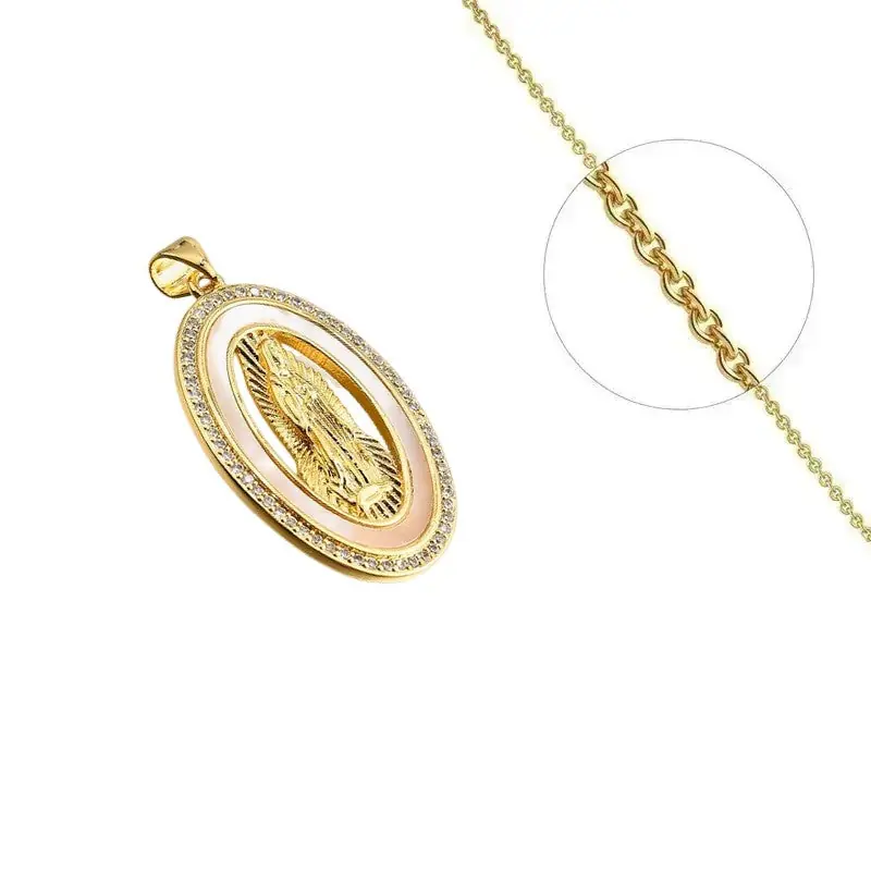 Collier doré chaîne et pendentif vierge Marie nacre orné de zirconiums sertis Édition Limitée