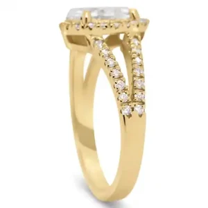 Bague Violine diamant de laboratoire ovale et halo de diamants en or jaune 14K pour femme Nouvelle Collection