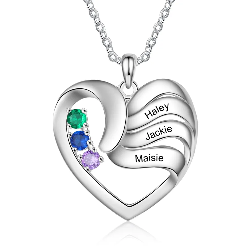 Collier Coeur Personnalisé avec 3 Prénoms 3 pierre de naissance|Jessemade Acheter En Ligne