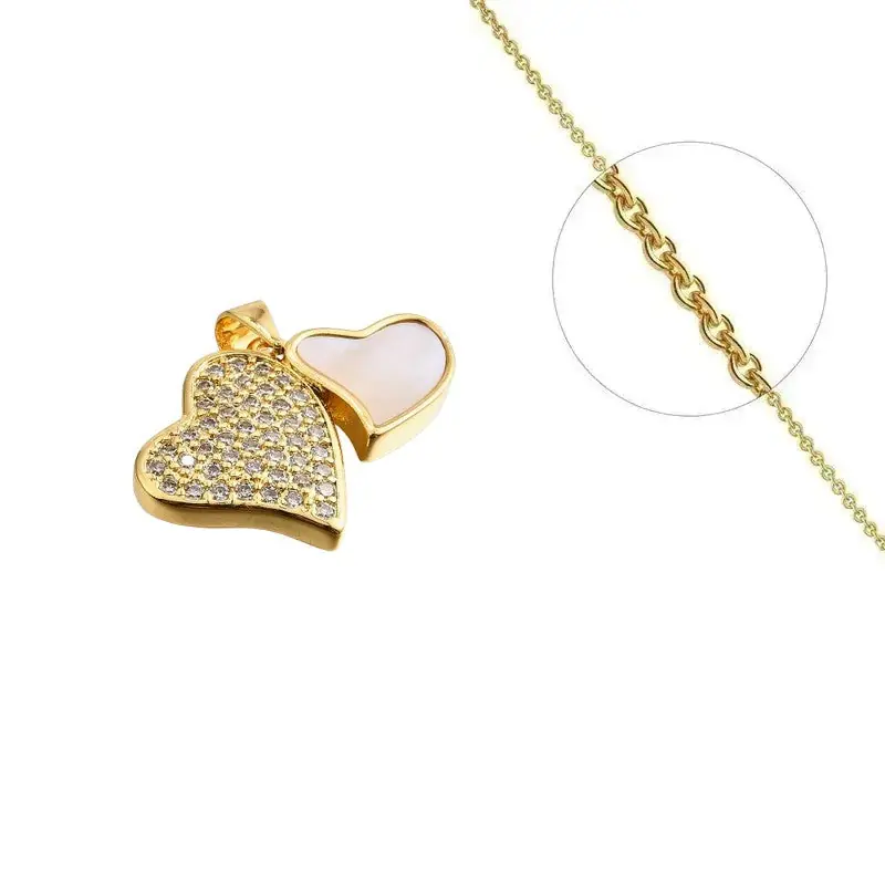Collier doré chaîne et pendentif double cœur nacre orné de zirconiums sertis Produit De Marque