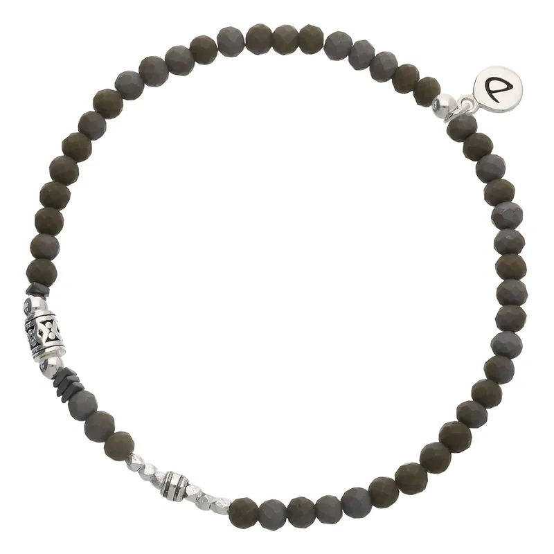 Livraison Gratuite Bracelet Homme Élastique Kaki Foncé Argent 925