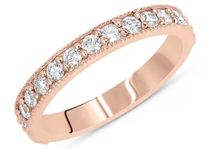 Solde Jonc Adonise semi-éternité diamants demi-carat total millegrain vintage en or blanc 14k pour femme